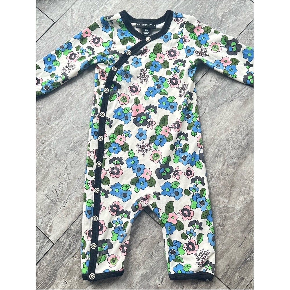 Victoria Beckham Baby Floral One-Piece‎ Romper in White with Blue & Pink  0207